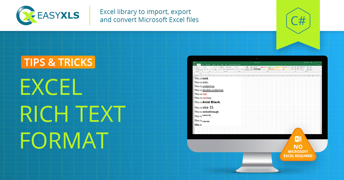 c# excel cell text format