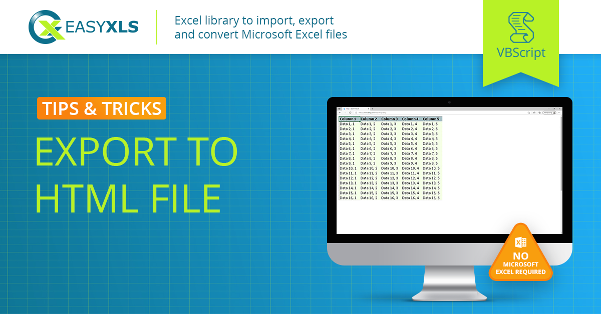 Export data to HTML file in VBScript on command line | EasyXLS Guide