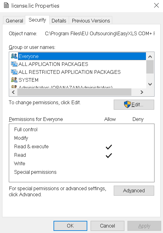 License properties security