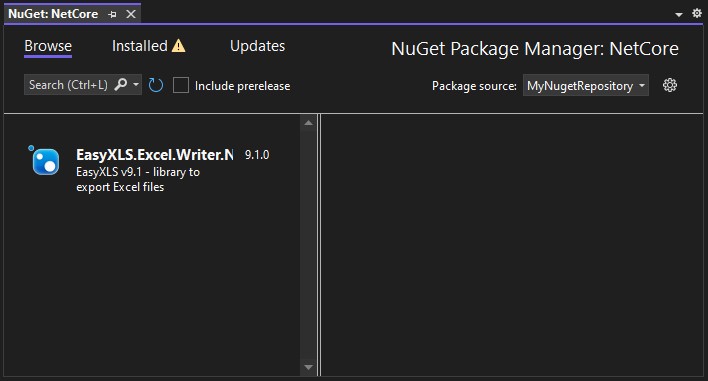 Browse EasyXLS NuGet package on local repository