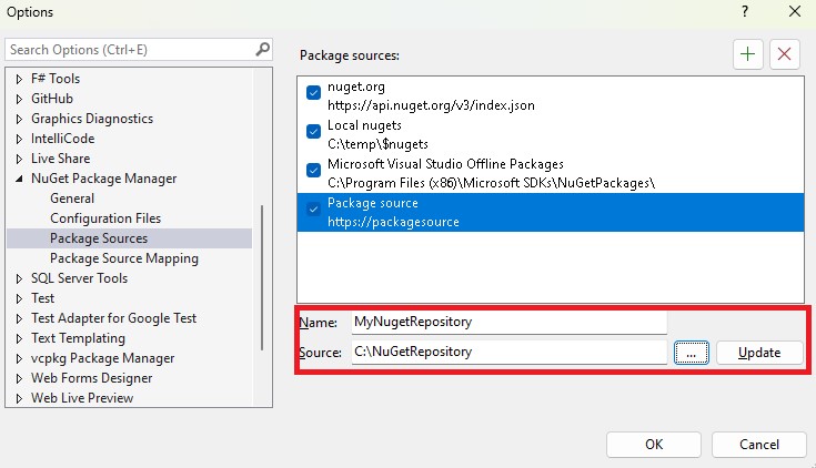 Repository name and path for NuGet packages