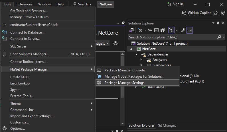 NuGet package manager settings