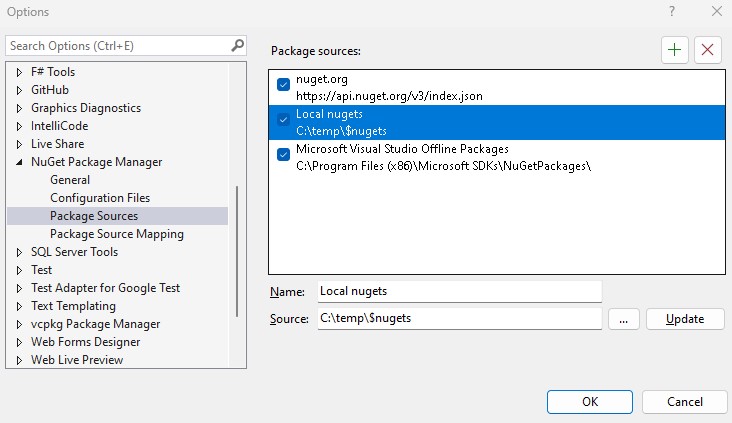NuGet package sources