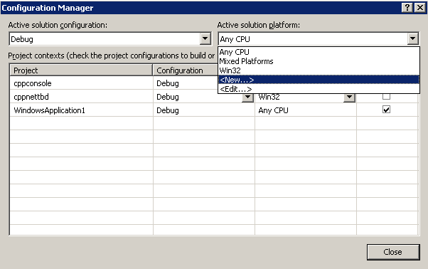 Visual Studio, Configuration Manager